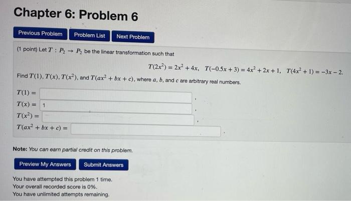 Solved Chapter 6: Problem 6 Previous Problem Problem List | Chegg.com