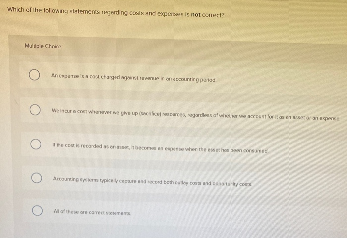 Solved Which Of The Following Statements Regarding Costs And | Chegg.com