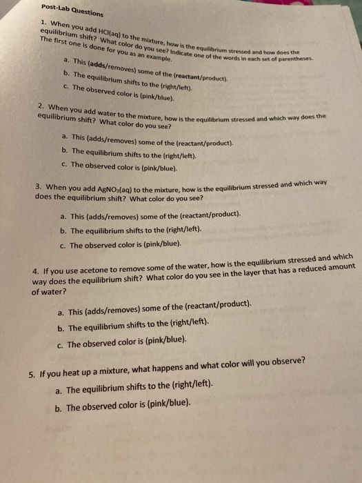 Solved Post-Lab Questions The first one is done for you as | Chegg.com