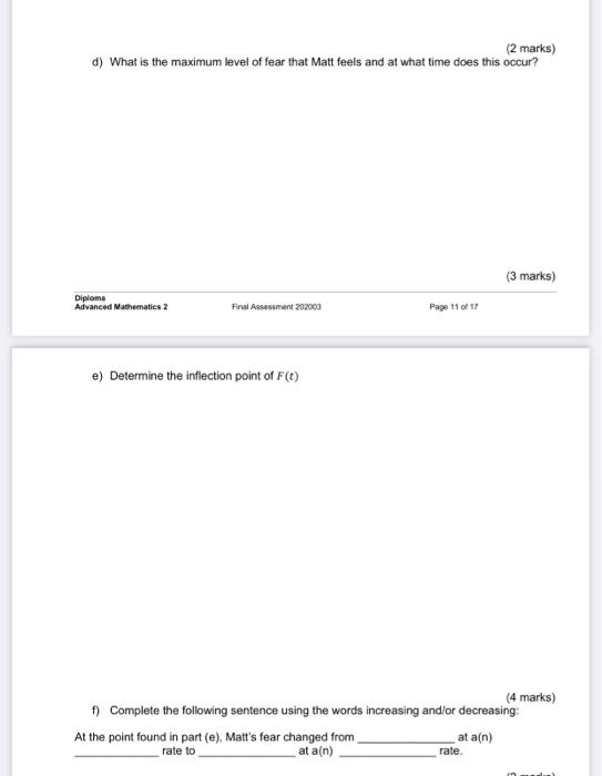 Solved (2 marks) d) What is the maximum level of fear that | Chegg.com