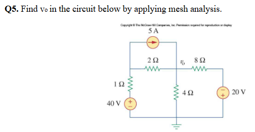 Solved Q5. ﻿Find vo in the circuit below by applying mesh | Chegg.com
