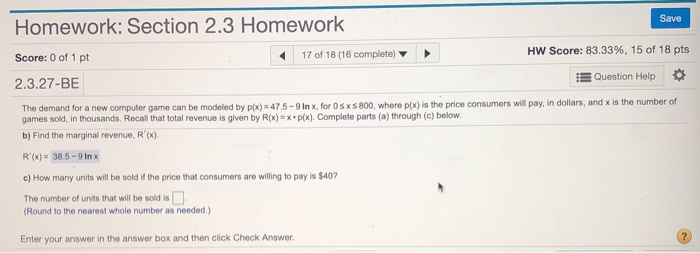 Solved Homework: Section 2.3 Homework Save Score: 0 of 1 pt | Chegg.com