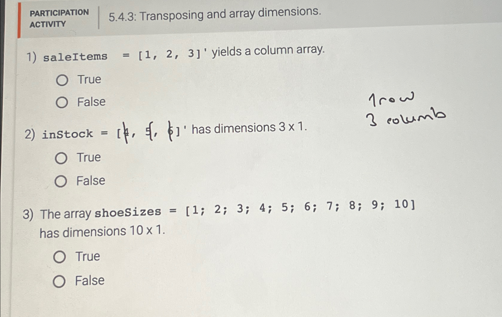 Solved PARTICIPATIONACTIVITY5.4.3: Transposing And Array | Chegg.com