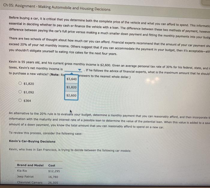 Solved Ch 05: Assignment - Making Automobile and Housing | Chegg.com