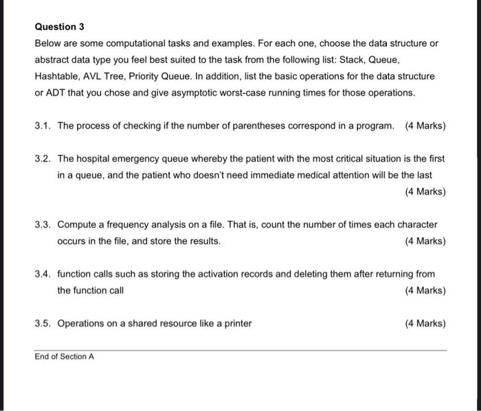 Solved Question 3 Below are some computational tasks and | Chegg.com