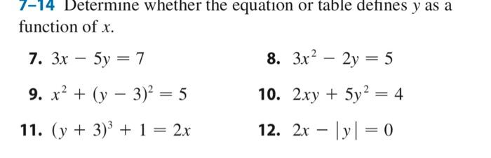 Solved 7-14 Determine whether the equation or table defines | Chegg.com