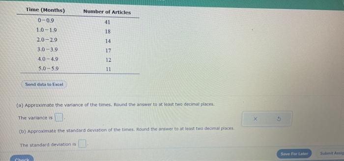 Solved (a) Approximate the variance of the times. Round the | Chegg.com