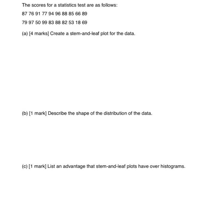 Solved The scores for a statistics test are as follows: | Chegg.com