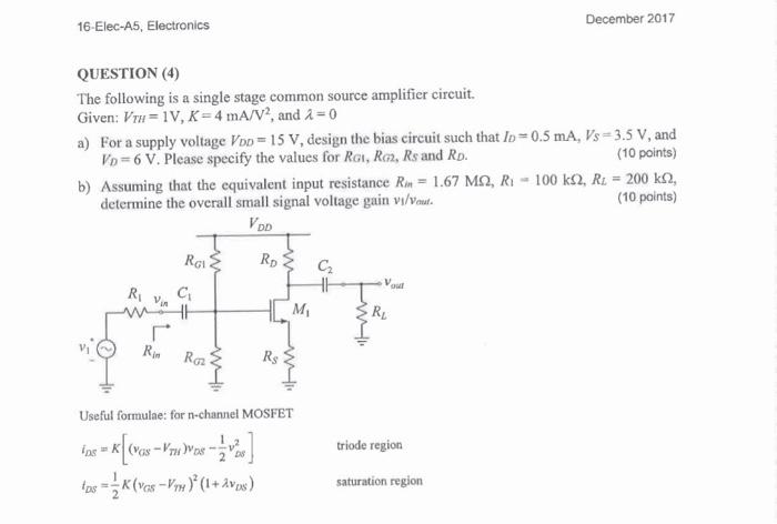 Solved December 2017 16-Elec-A5, Electronics QUESTION (4) | Chegg.com