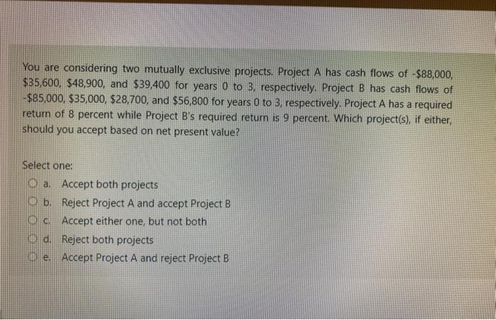 Solved You are considering two mutually exclusive projects. | Chegg.com