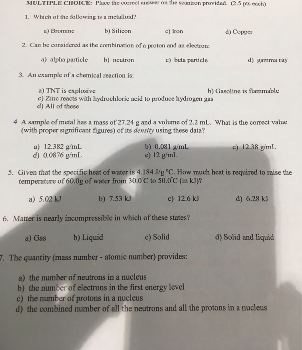 Solved MULTIPLE CHOICE: Place the correct answer on the | Chegg.com