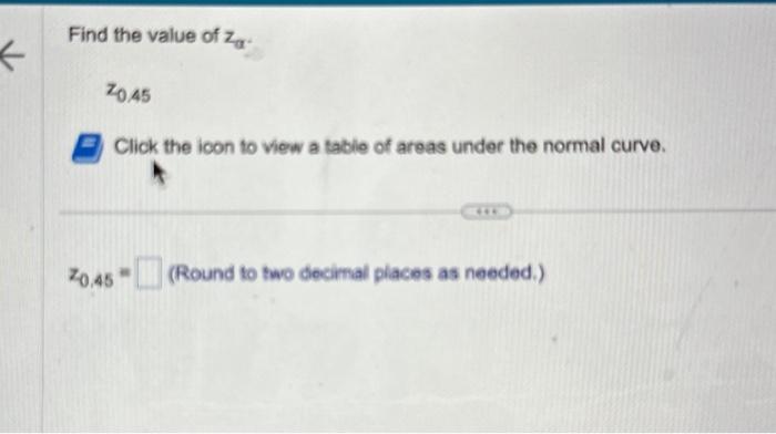 Solved Find the value of zα. z0,45 Click the icon to view a | Chegg.com