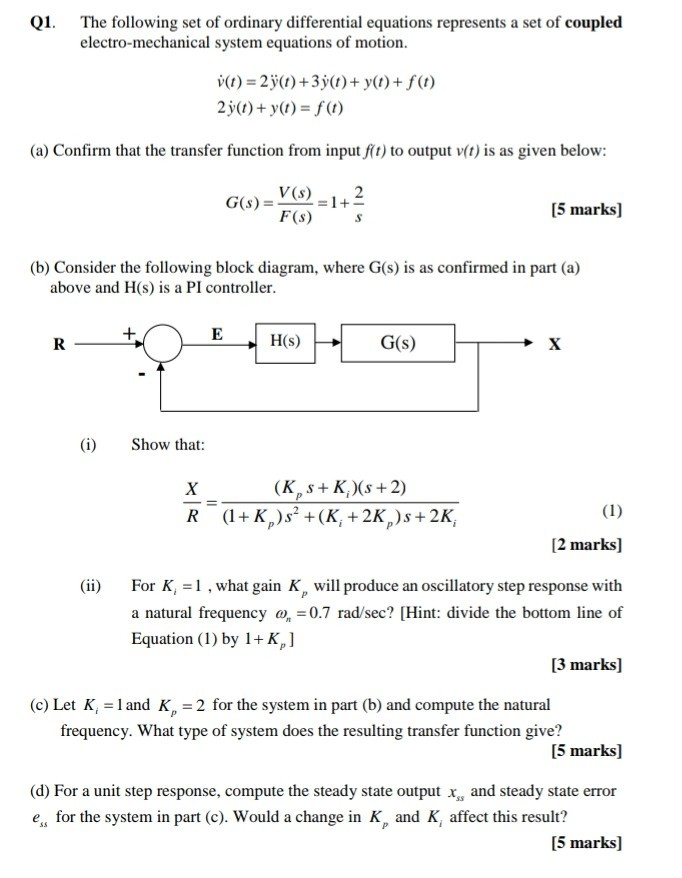 Solved Q1 The Following Set Of Ordinary Differential Equ Chegg Com