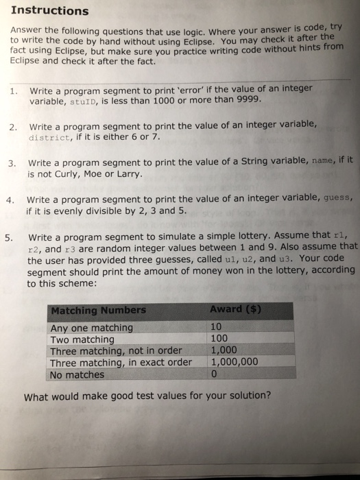 Solved Instructions Answer the following questions that use | Chegg.com