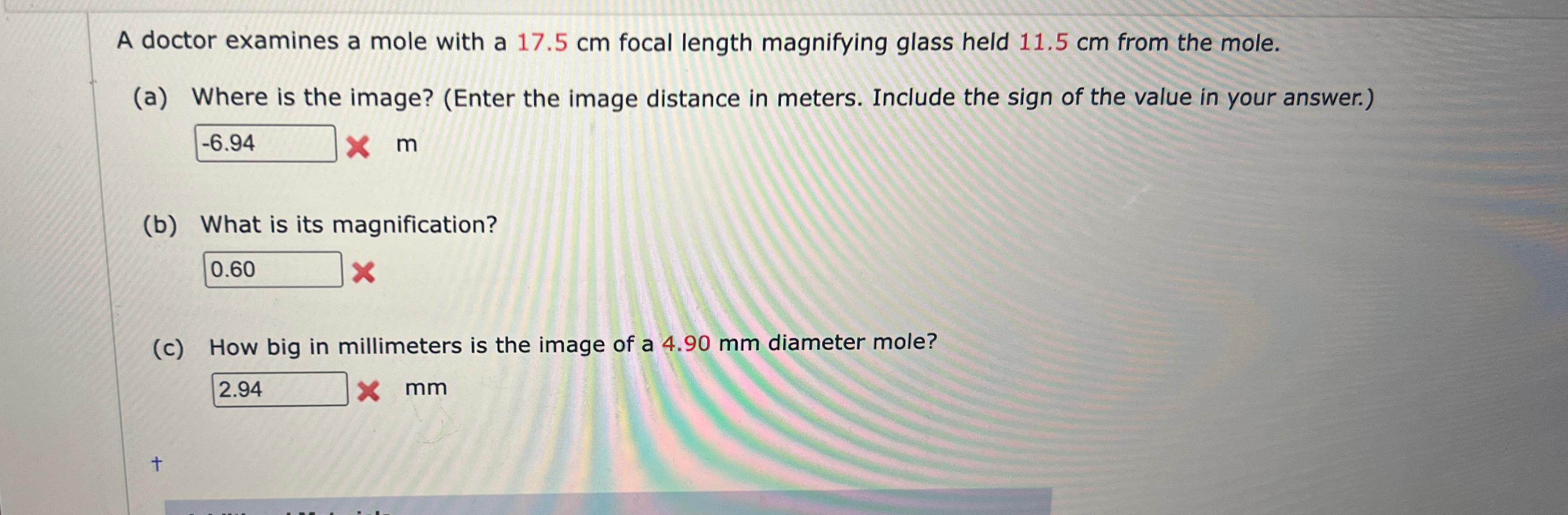 Solved A doctor examines a mole with a 17.5cm ﻿focal length | Chegg.com