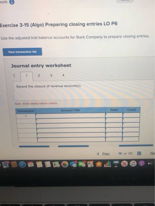 Solved Work Exercise 3 15 Algo Preparing Closing Entries 3234