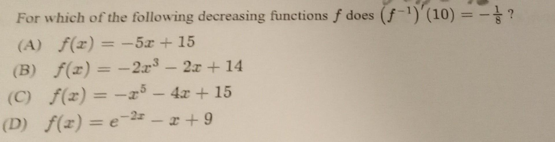 Solved For which of the following decreasing functions f | Chegg.com