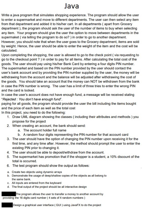 Java Write a java program that simulates shopping | Chegg.com