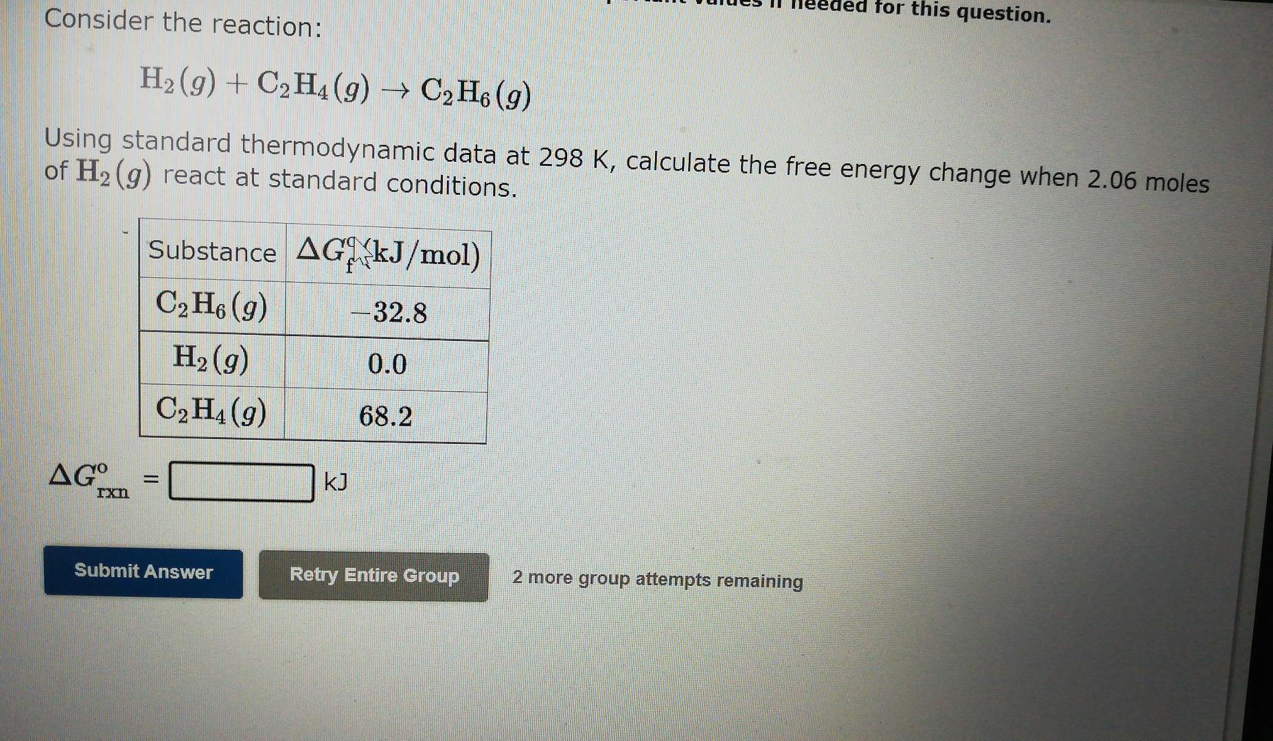 Solved Consider the reaction H2 g C2H4 g C2H6 g Using Chegg