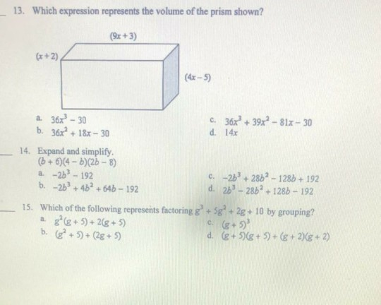 Solved 13. Which expression represents the volume of the | Chegg.com