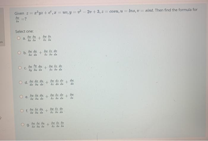 Solved Given Z Xyz Et 2 Uv Y V2 3 Z C Chegg Com