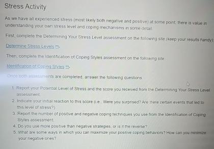 Solved Stress ActivityAs we thave all experienced stress | Chegg.com
