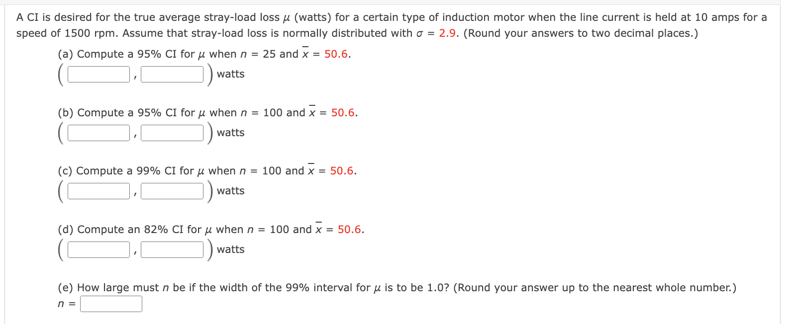 Solved A CI is desired for the true average stray-load loss | Chegg.com