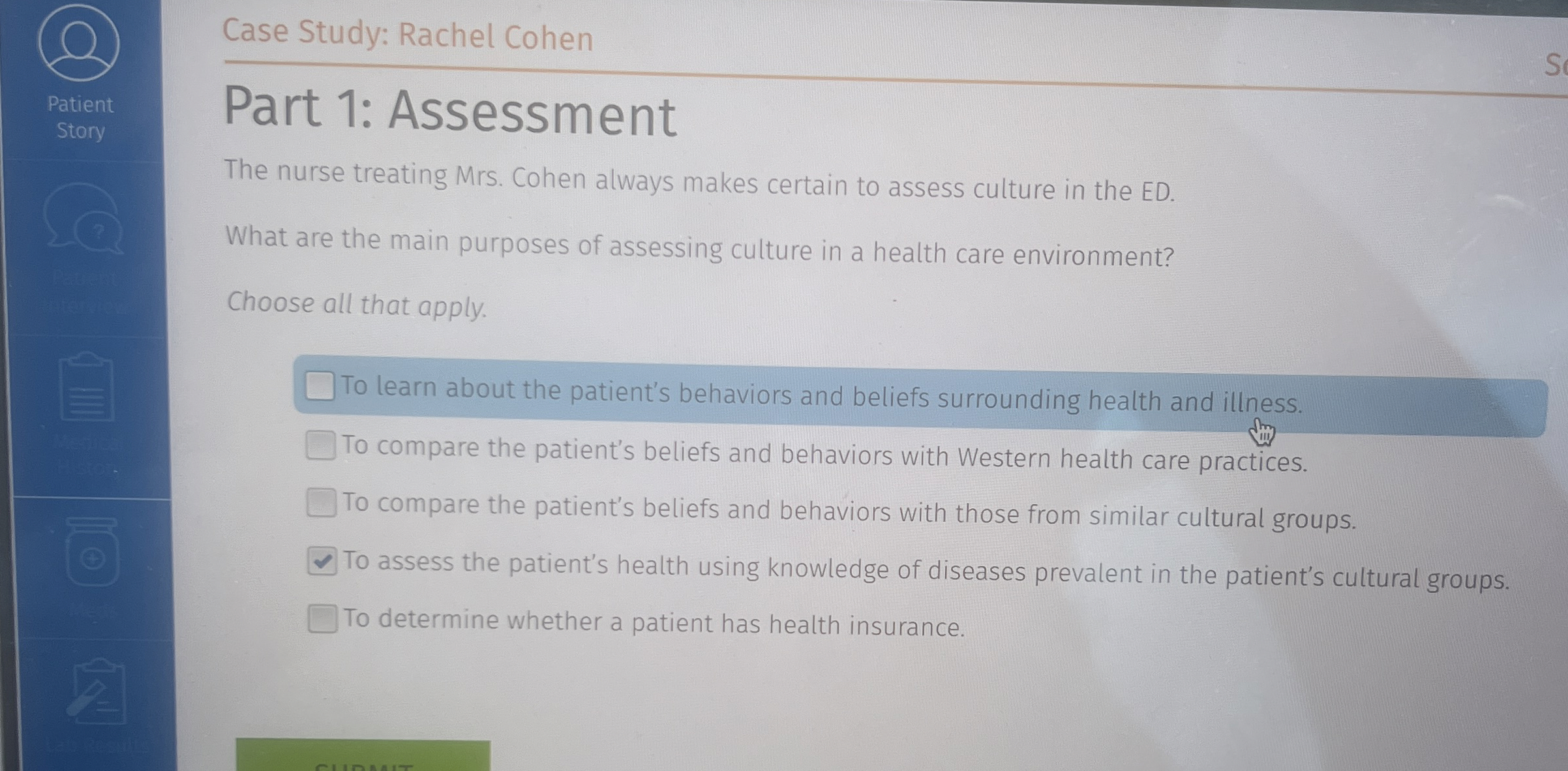 Solved Case Study Rachel CohenPart 1 AssessmentThe nurse