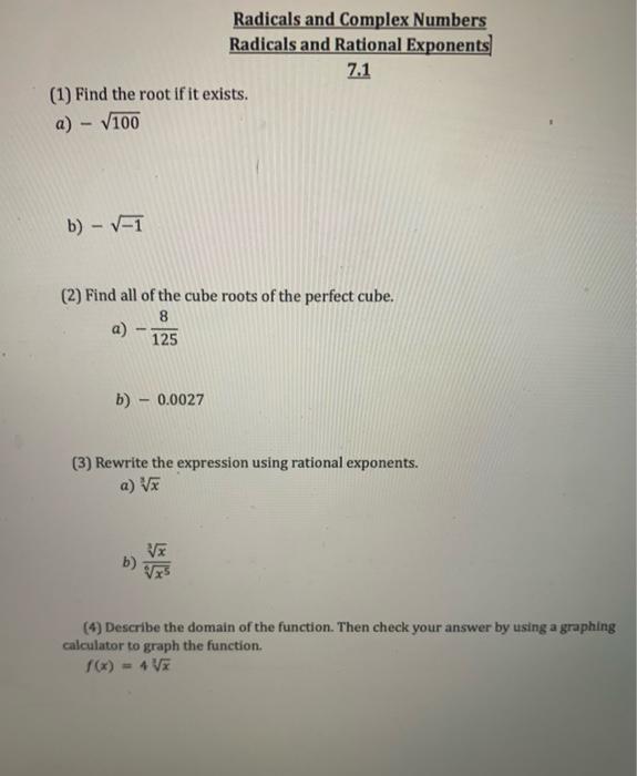 Solved Radicals and Complex Numbers Radicals and Rational | Chegg.com