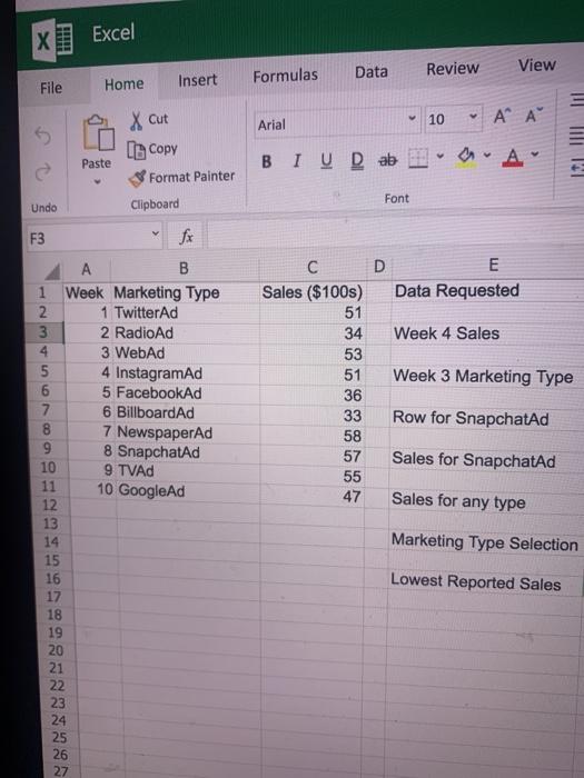 Solved х Hii Excel Data Review View Formulas File Home | Chegg.com