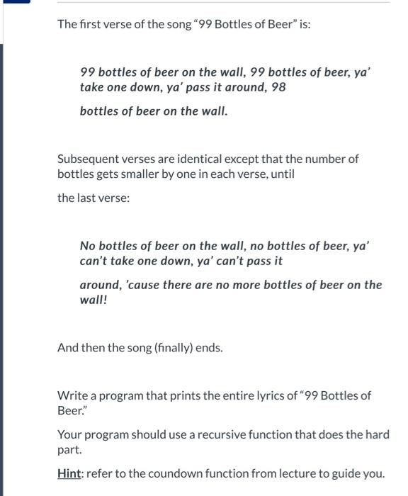 99 bottles of beer on the wall kids song