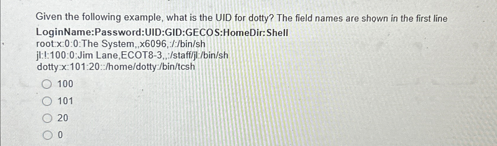 Solved Given the following example, what is the UID for | Chegg.com