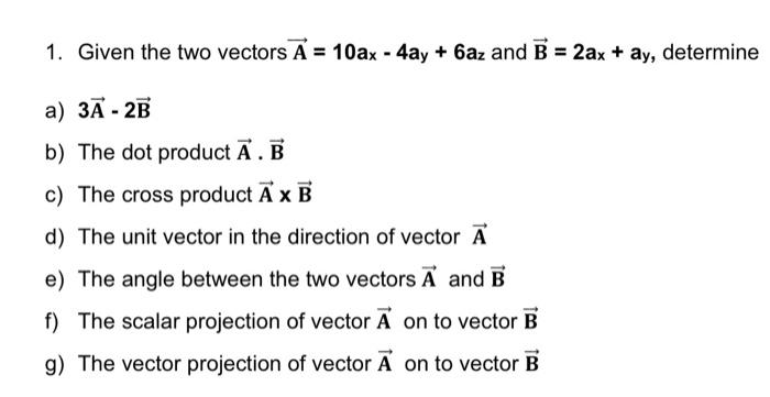 Solved 1 Given The Two Vectors A 10ax−4ay 6az And B 2ax Ay