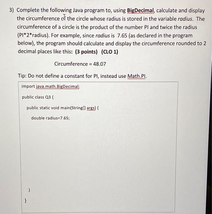 Solved 3) Complete the following Java program to, using | Chegg.com