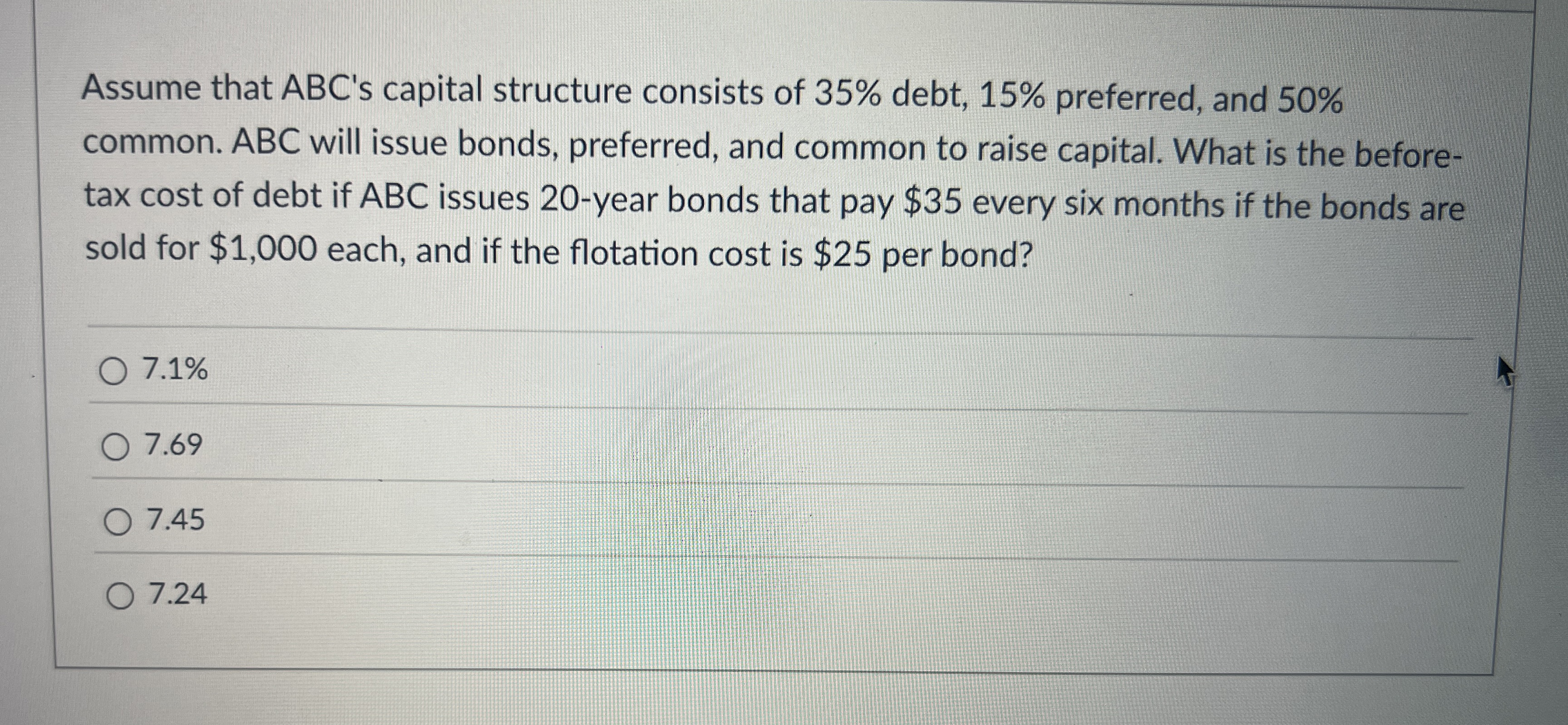 Solved Assume that ABC's capital structure consists of 35% | Chegg.com