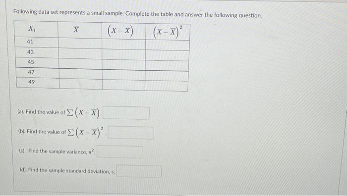 Solved Following data set represents a small sample. | Chegg.com