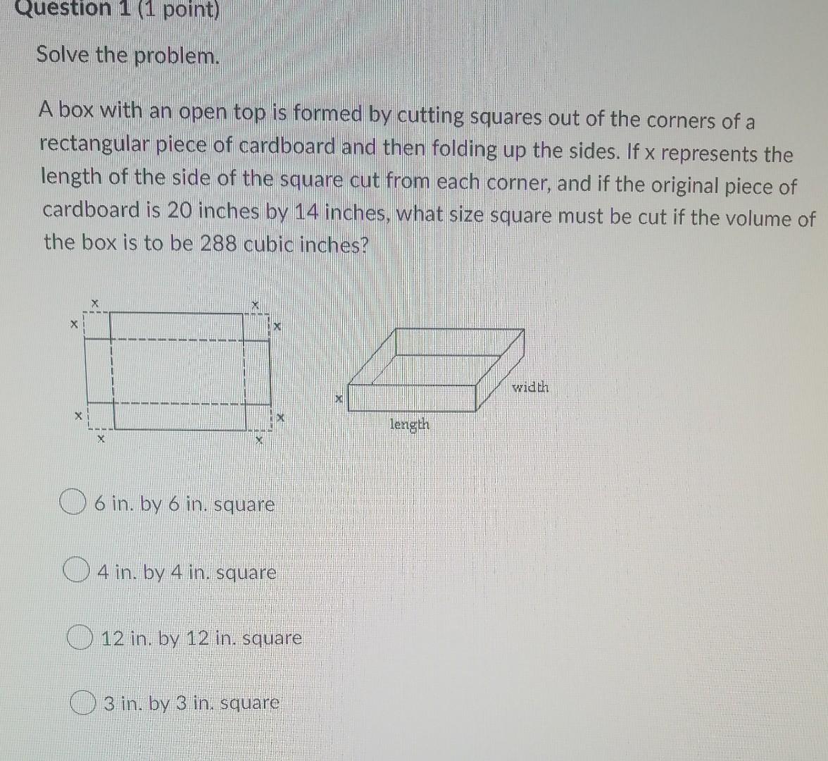 Solved Solve the problem. A box with an open top is formed | Chegg.com