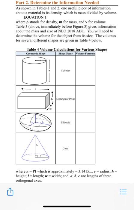Solved *Chose EllipsoidCalculate the volume for NEO 2018 | Chegg.com