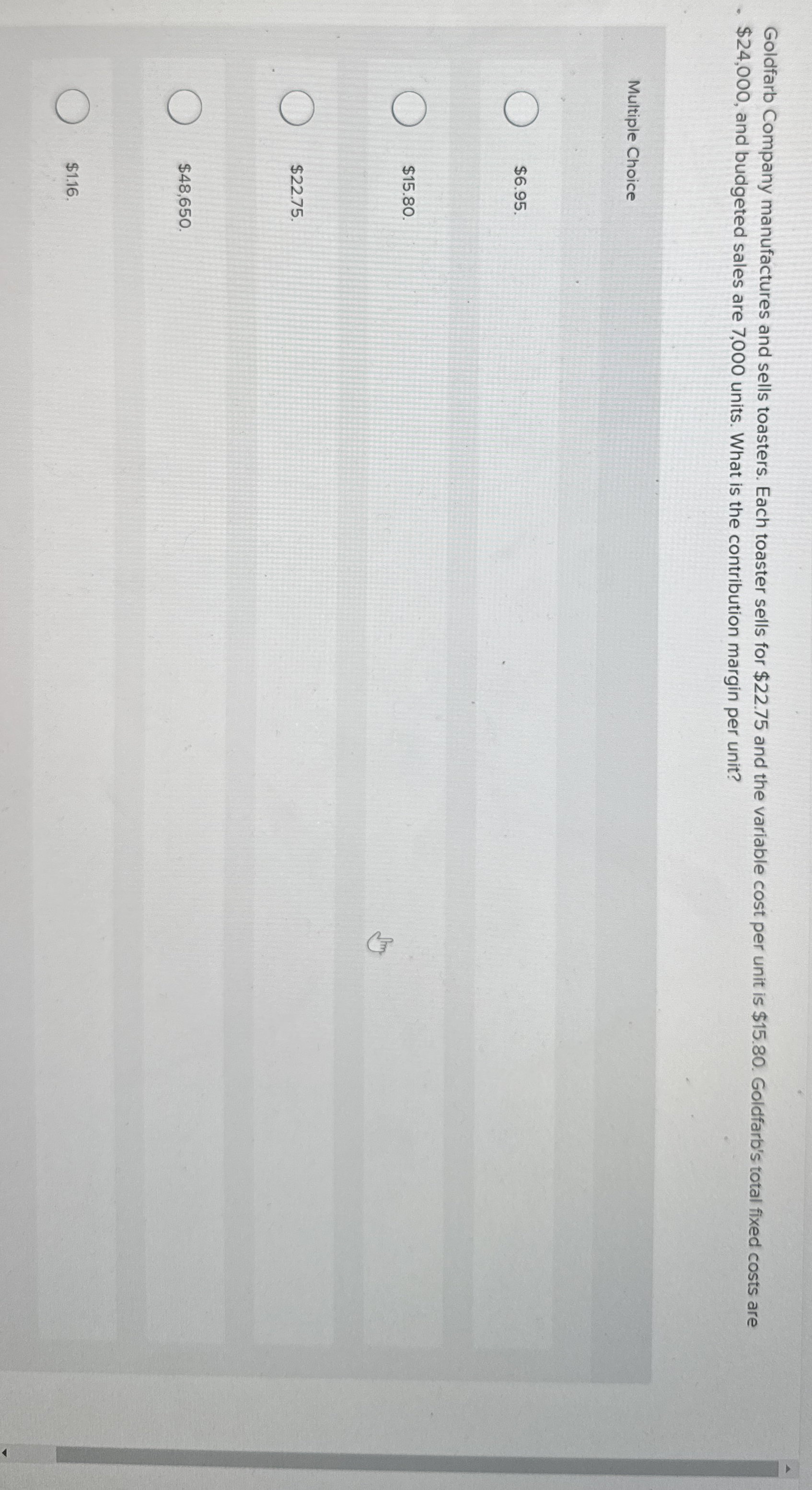 Solved Goldfarb Company manufactures and sells toasters.