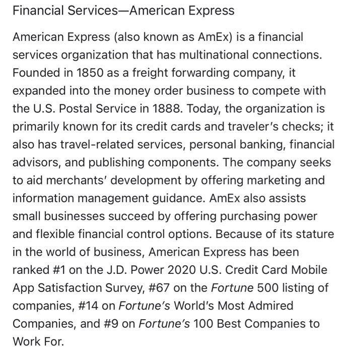 Solved Financial Services-American Express American Express 