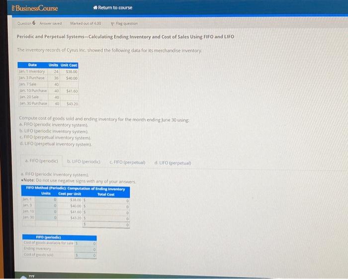 Periodic and Perpetual Systems-Calculating Ending Inventory and Cost of Sales Using FIFO and LIFO
The inventory records of Cy