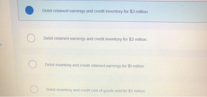 Debit retained earnings and credit inventory for $3 million debit retained earnings and credit inventory for $2 million debit