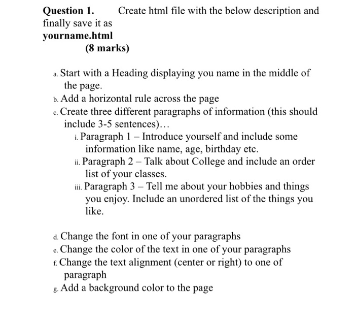 Solved Question 1. Create html file with the below | Chegg.com