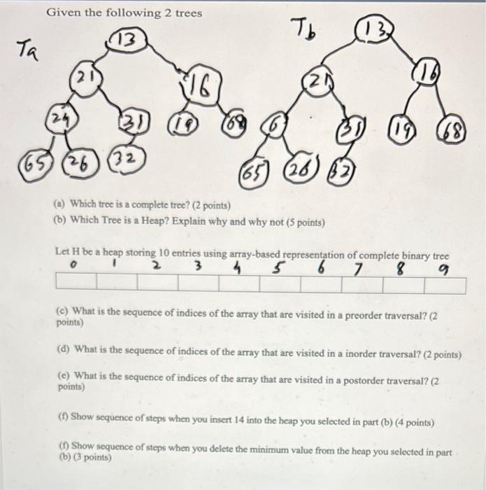 Solved (a) Which tree is a complete tree? ( 2 points) (b) | Chegg.com