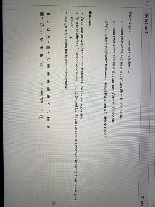 Solved Question 1 15 pts For this question answer the | Chegg.com