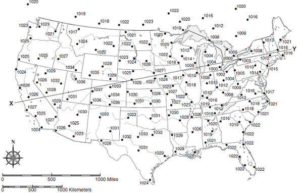 Solved: Draw isobars on the map in Figure 4.5 every 4 millibars, s ...