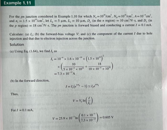 Solved 1.37 For the pn junction considered in Examples 1.10 | Chegg.com