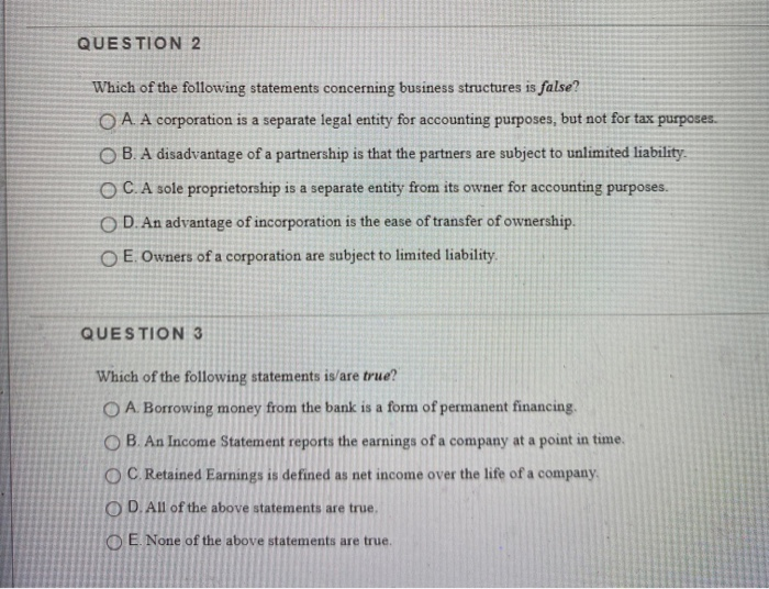 Solved QUESTION 2 Which of the following statements | Chegg.com