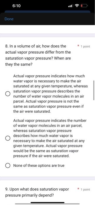 Solved 8. In a volume of air, how does the 1 point actual | Chegg.com