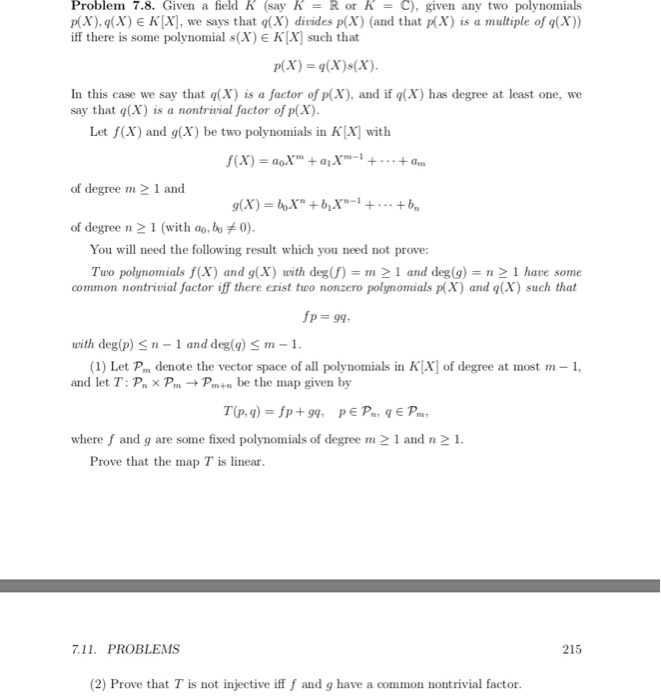 Solved Problem 7 8 Given A Field Say K R Or R C Given Chegg Com